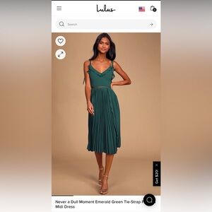 NWT, Never A Dull Moment Emerald Green Tie Strap Pleated MIDI Dress